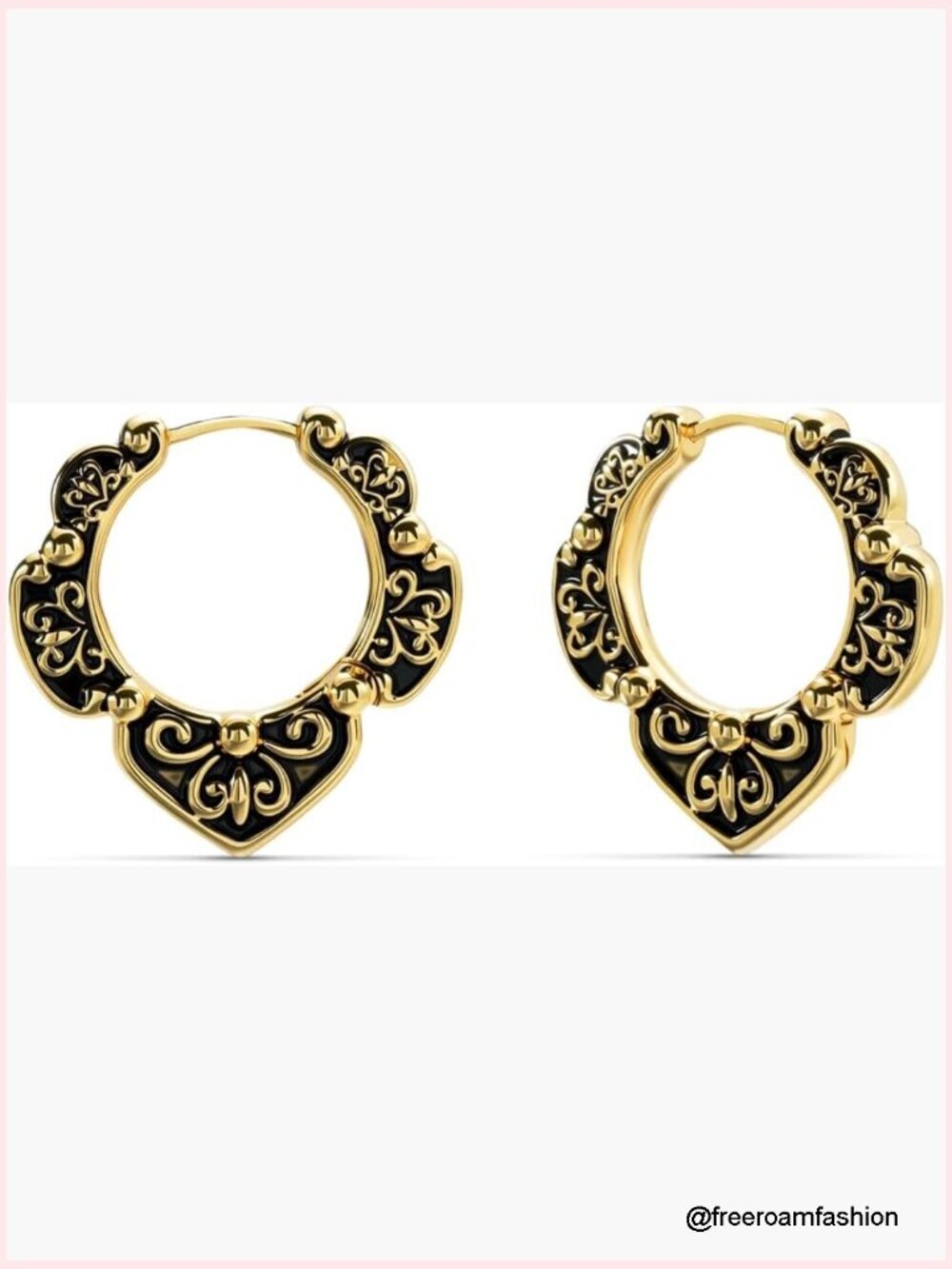 Gothic Hoop Earrings Floral Scroll Carved Vintage Dark Romantic Alternative